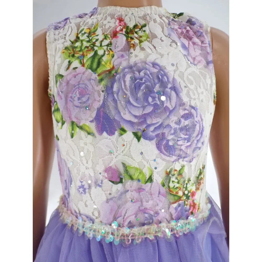 Pre-Owned Dance Costume Gallery 18212 Medium Child Lavender Lyrical Sequins